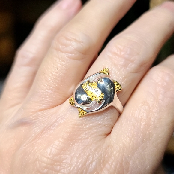 Sterling & 24k gold Pisces Aquamarine ring sz6.5 - Picture 4 of 5